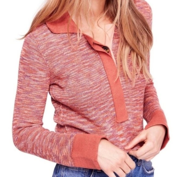 Free People Sweaters - Free People- peachy long sleeve Henley EUC Small
